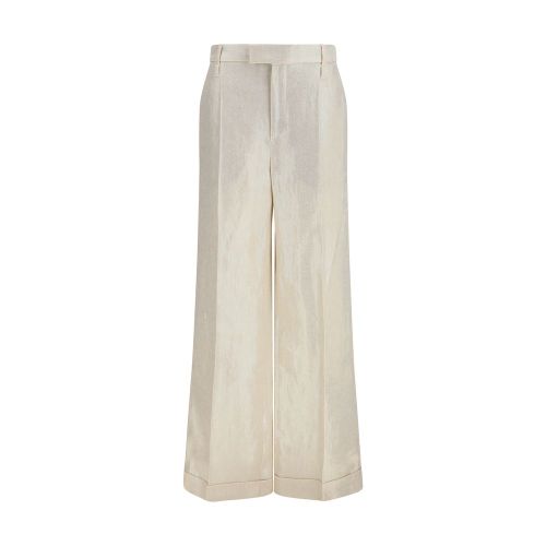 Pleated Silk Trousers — Beige
