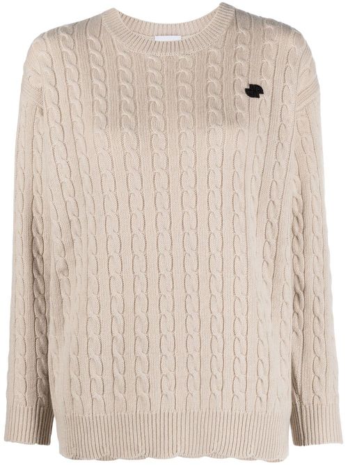 Logo-patch cable-knit jumper - Neutrals