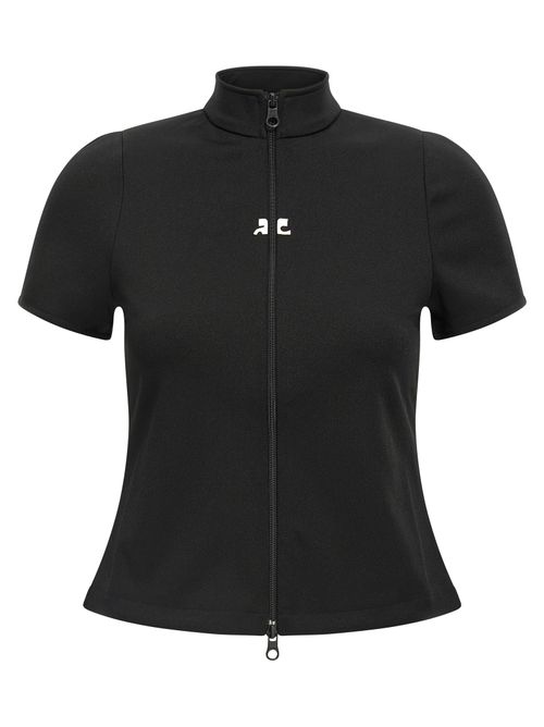 Logo-Embroidered Polyester Top — Black