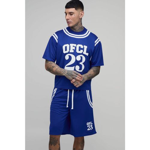 BoohooMAN Mens Tall Oversized Boxy Mesh OFCL 23 Short Set - Blue - X-Large