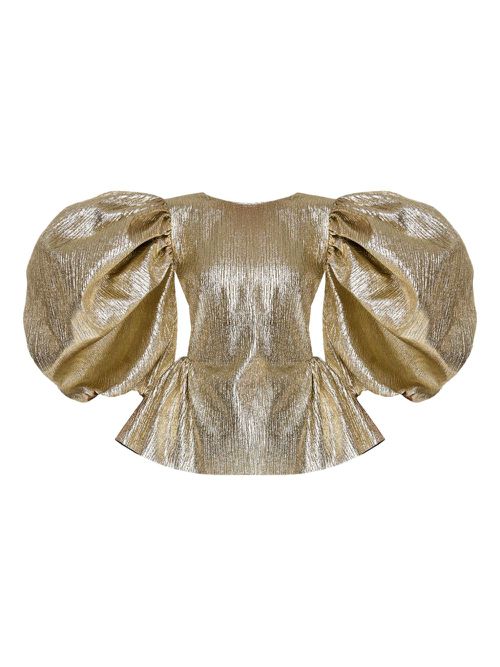 Metallic puff-sleeve top and shorts set - Gold
