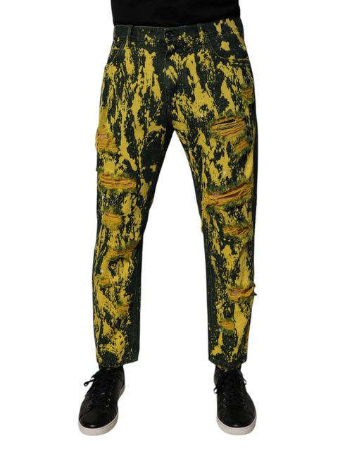 Tie-Dye Tattered Denim Jeans — Yellow
