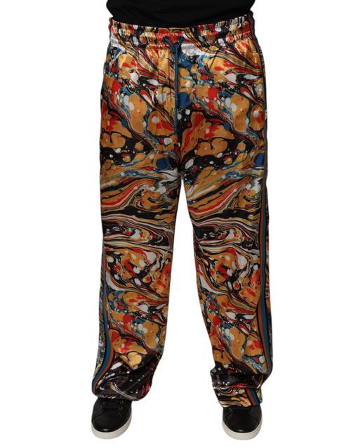Marble Print Satin Joggers — Multicolor