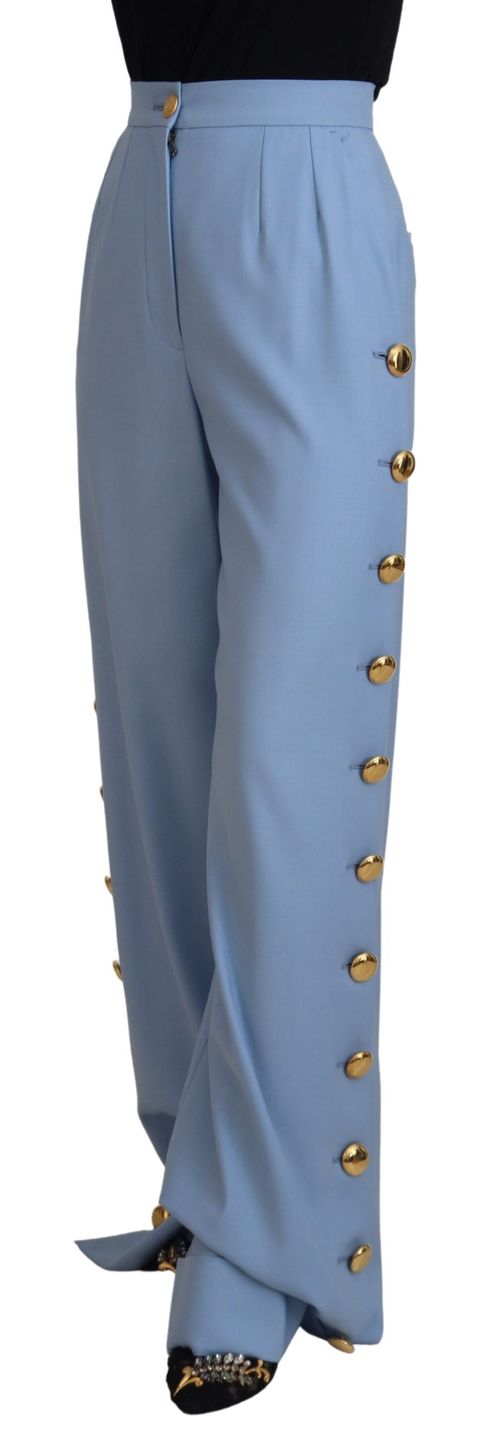 Wool Blend Wide-Leg Trousers — Blue