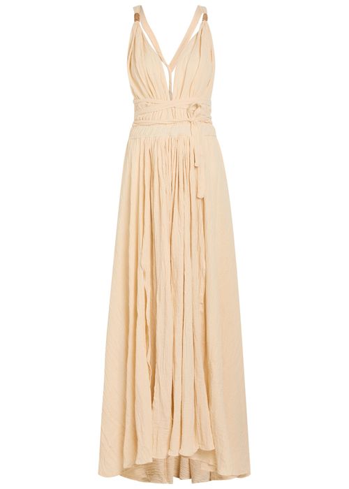 Adjustable tie Halterneck Cotton-blend Maxi Dress