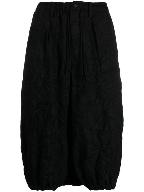 Crinkled flannel drop-crotch shorts - Black