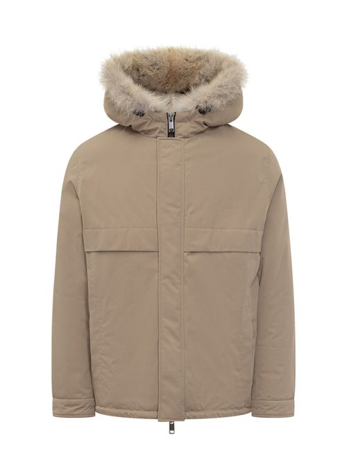 Beige Solid Hood Jacket
