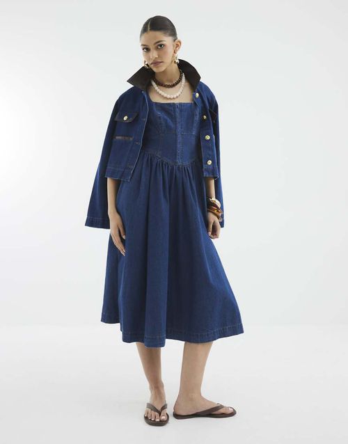 River Island Denim corset midi dress in denim - dark-Navy