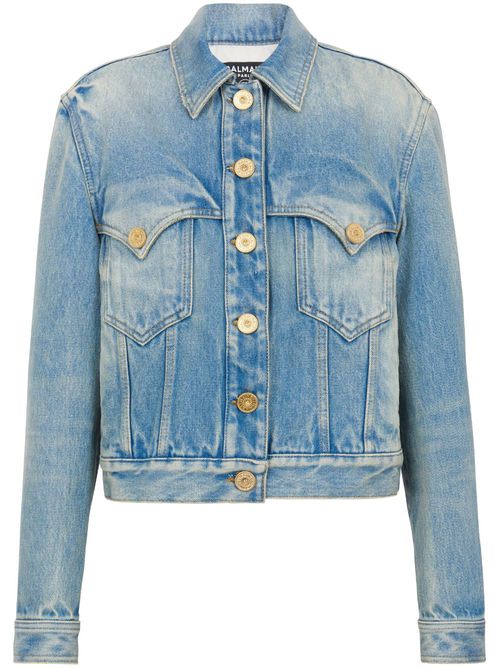 Logo-embroidered denim jacket - Blue