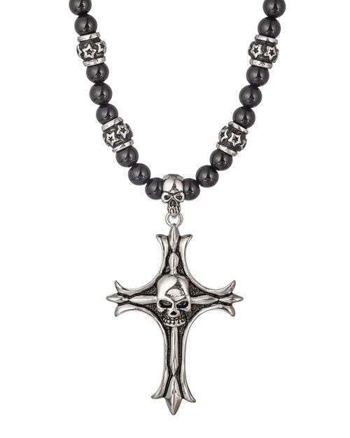 The Bold Collection Agate Cross & Skull Pendant Necklace