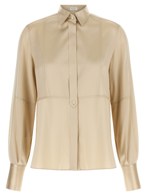 Stretch Silk Satin Blouse — Beige