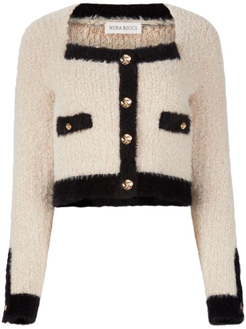 Square neck tweed cardigan - Neutrals