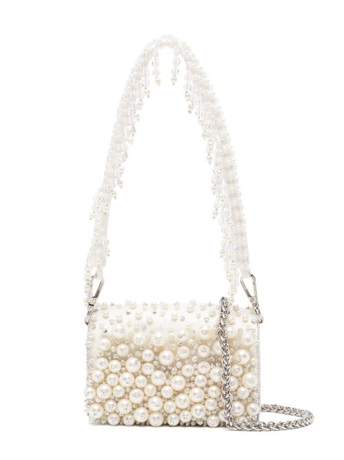 Ava pearl-embellished shoulder bag - Neutrals