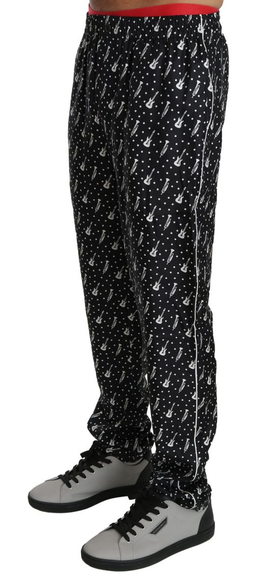 Musical Instrument Print Silk Jogger Pants — Black