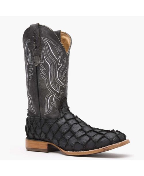 Men's Premium Exotics Matte Black Pirarucu Western Boot - Matte black pirarucu