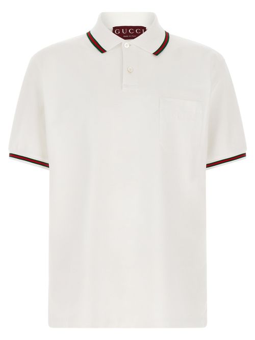 Web-Trim Cotton Piqué Polo Shirt — White