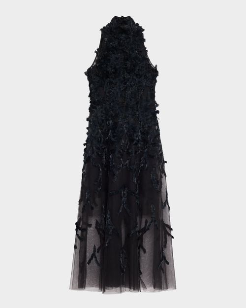 Feather Embellished Tulle Gown