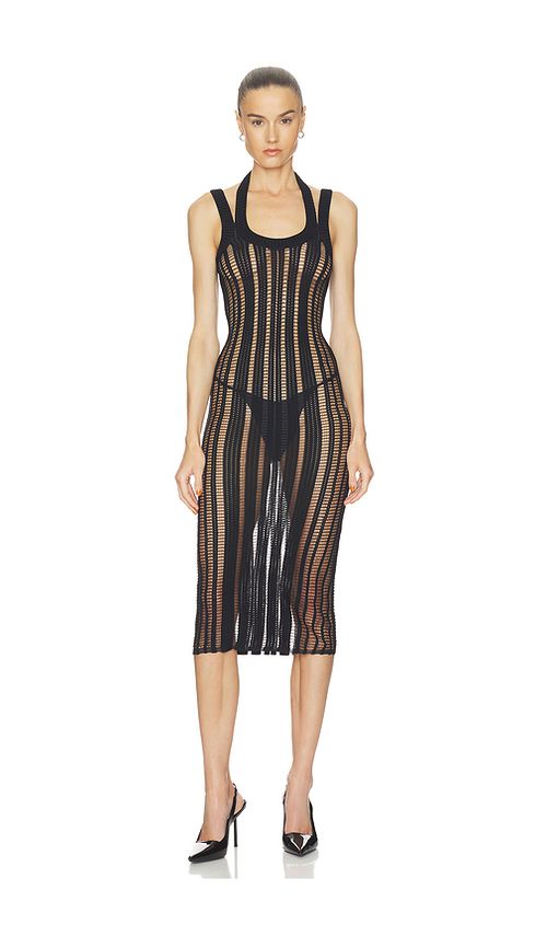 HAELO Veiled Maxi Dress in Black. M. Also in L, S, XL