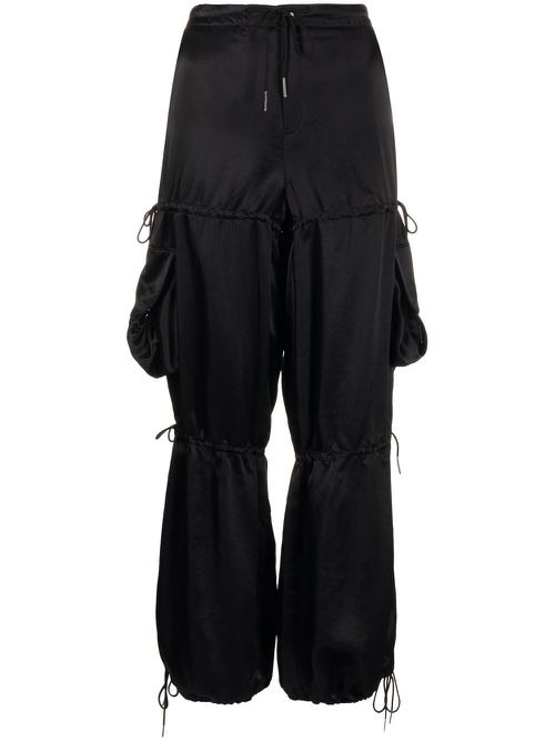 Satin-finish pocket straight trousers - Black