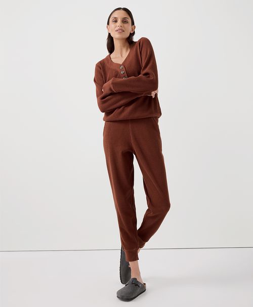 Women's Mahogany Brown Thermal Waffle Jogger