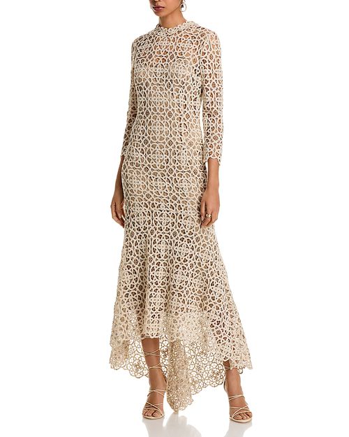teri jon by rickie freeman stretch crochet maxi dress Rickie Freeman for Teri Jon High-Low Stretch Crochet Maxi Dress