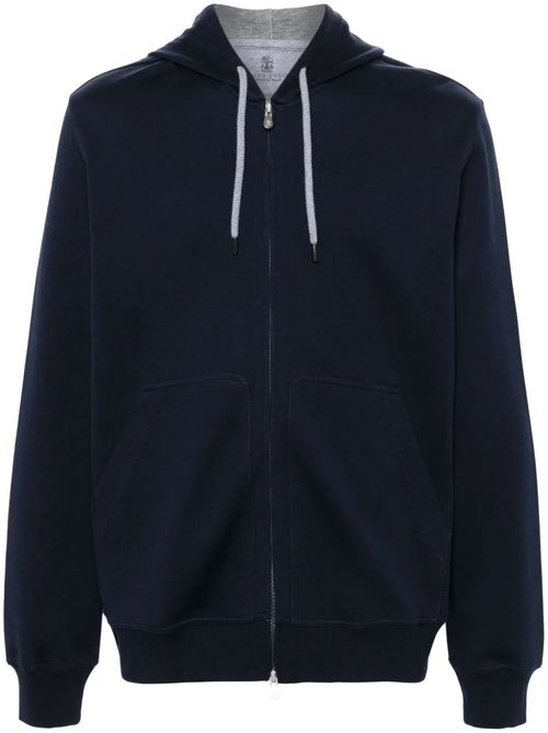 Cotton-Blend Jersey Hoodie — Navy