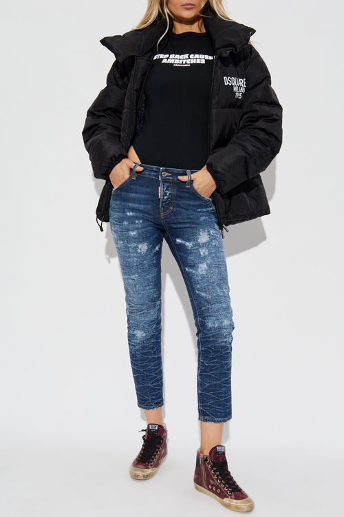 Down Jacket With Printed Logo, Women's, Black
