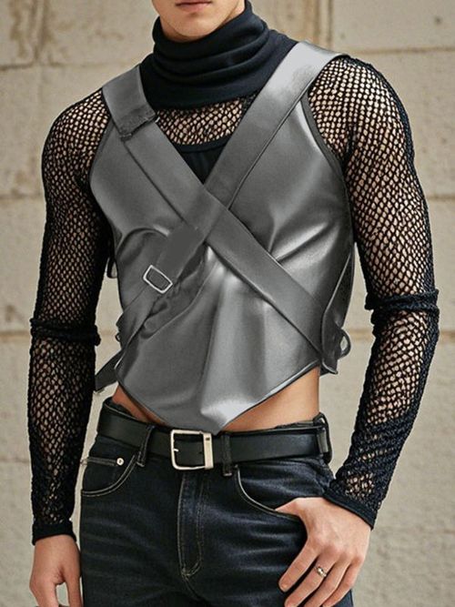 Mens Knit Mesh Splicing Long-Sleeve T-Shirt SKUK95552 - Gray / S