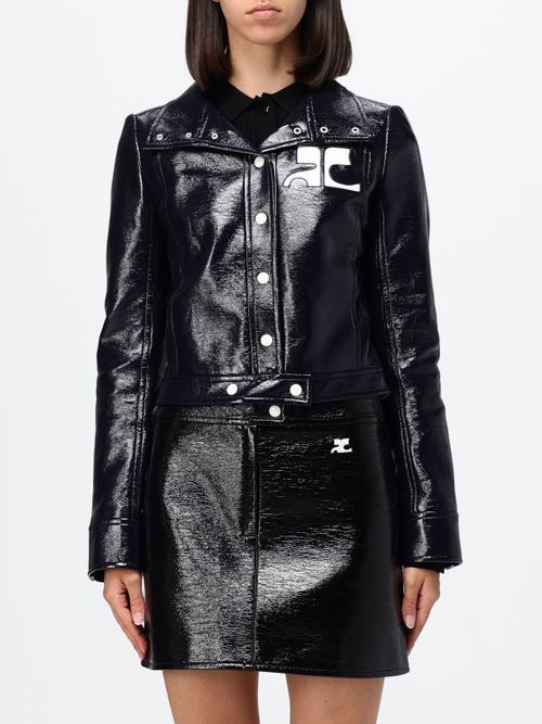COURRÈGES Slim Fit Cropped Coated Cotton Jacket with Logo