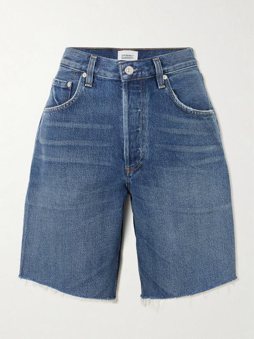 Ayla Frayed Denim Shorts - Blue
