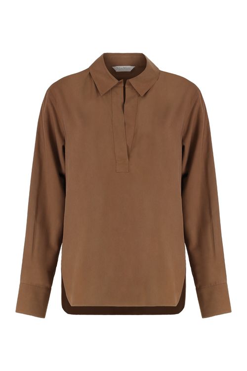 Washed Silk Polo Shirt with Rounded Back Hem