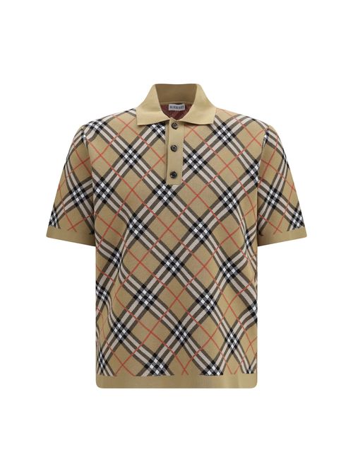 Check Cotton Blend Polo Shirt — Beige