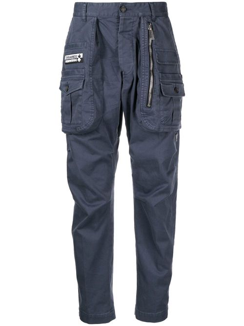 Logo-patch cargo-tapered trousers - Blue