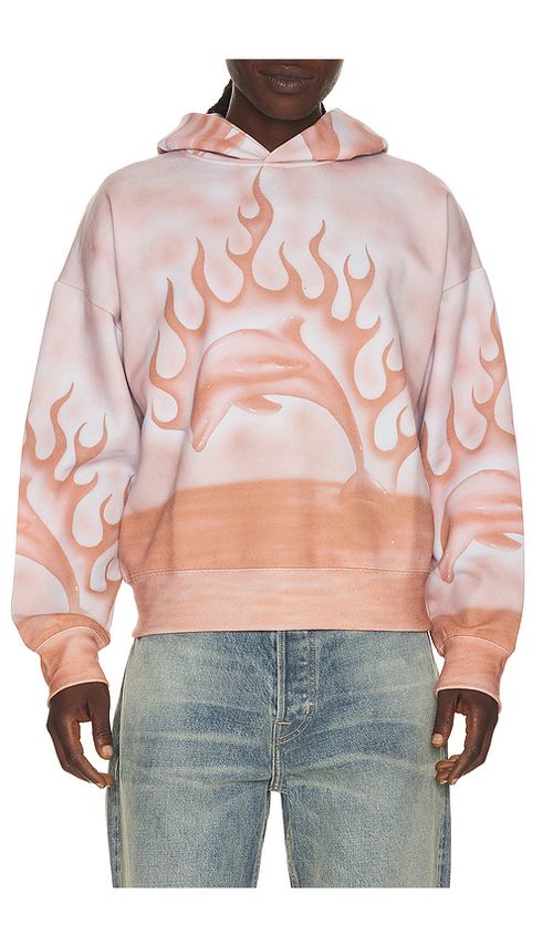 Jungles Flaming Dolphin Airbrush Hoodie in Pink. L. Also in M, S, XL/1X