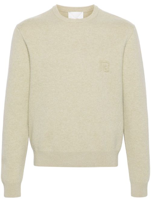Logo-embroidered merino jumper - Neutrals