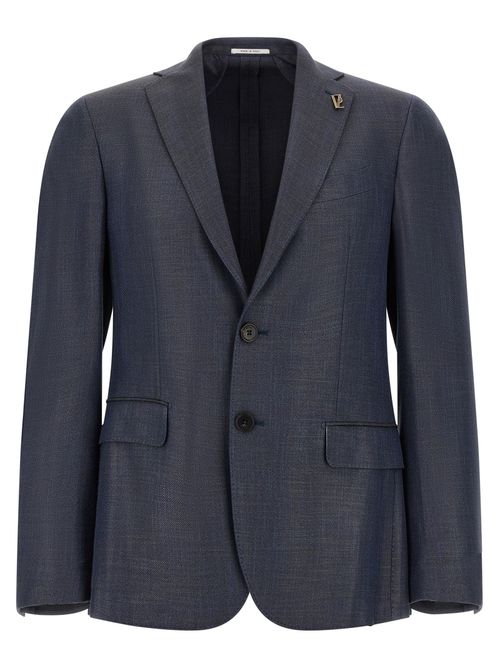 Single-Breasted Viscose Blazer — Navy