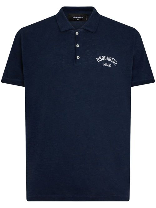 Logo-print cotton blend polo shirt - Blue