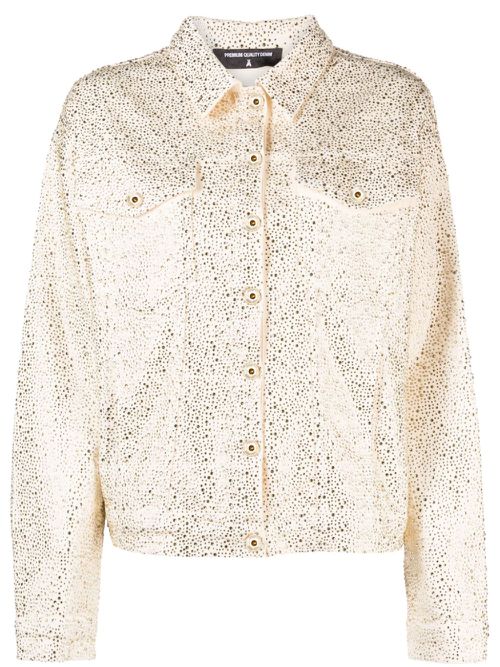 Crystal-embellished denim jacket - Neutrals