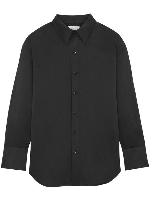 Long-sleeved silk-satin shirt - Black