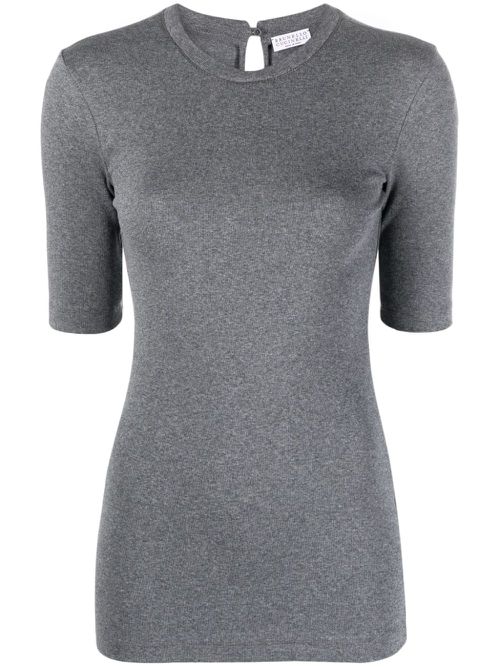 Fine-ribbed cotton T-shirt - Grey