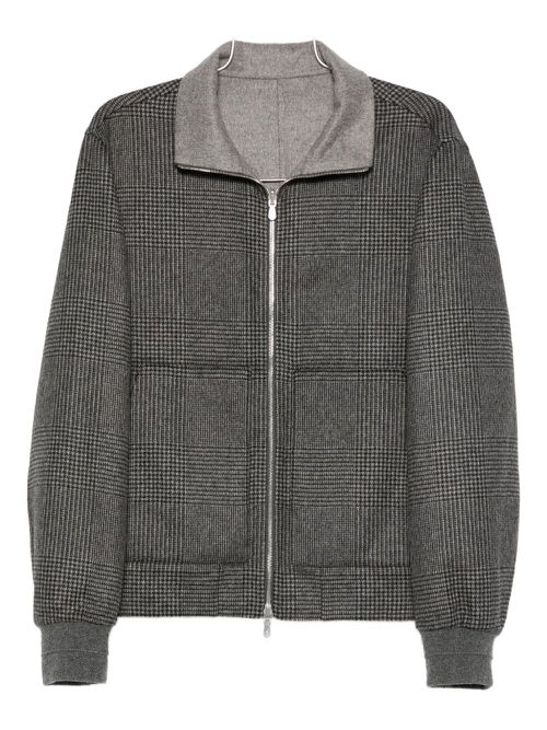 Check-pattern zip-up bomber jacket - Grey