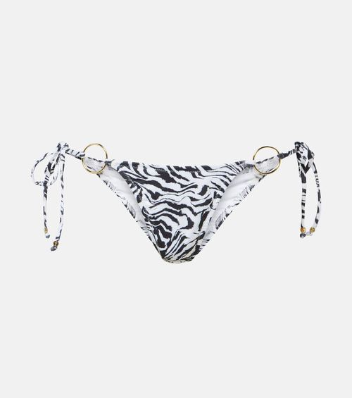Ring-detail zebra-print bikini bottoms