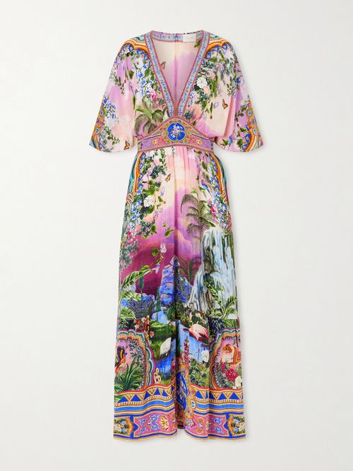Crystal-embellished Printed Silk Crepe De Chine Maxi Dress - Multi