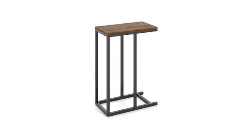 C-Shaped Side Table Space-Saving and Modern Accent Table for Living Room - Rustic brown