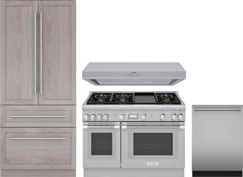 Thermador 4 Piece Kitchen Appliances Package with French Door Refrigerator, Dual Fuel Range and Dishwasher in Panel Ready THRERADWRH