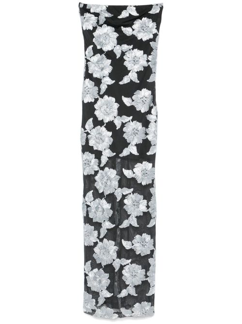 Flower mesh maxi dress - Grey