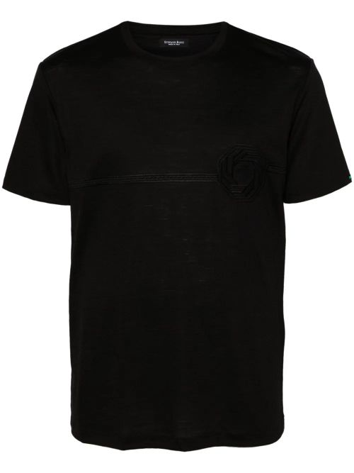 Logo-Embroidered Virgin Wool T-Shirt — Black