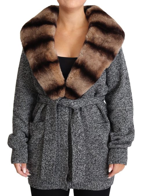 Cashmere with Rabbit Fur Collar Coat — Gray
