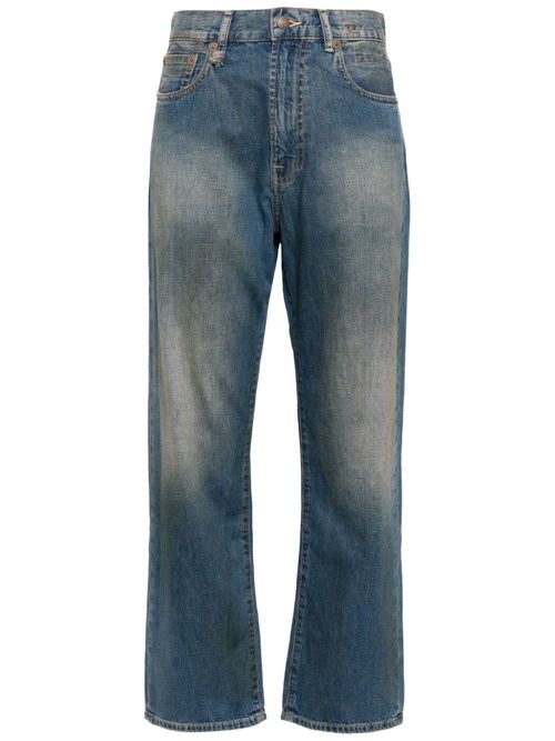 Washed straight-leg jeans - Blue