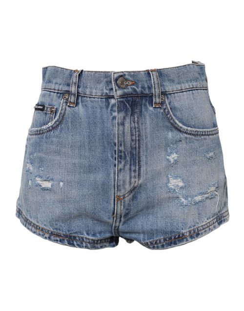 Logo-Plaque Denim Shorts — Blue